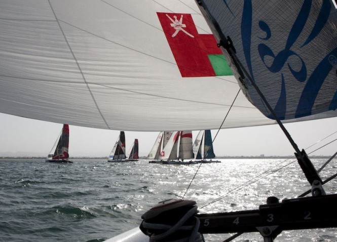 Fleet racing from onboard The Wave yacht, Act 1, Muscat, 2011