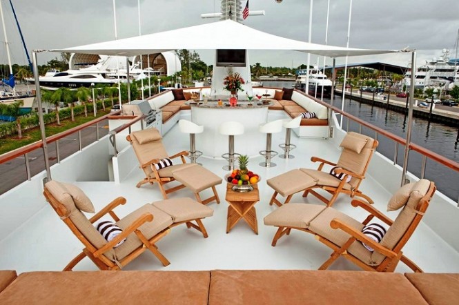 Luxurious exterior on board super yacht Golden Compass