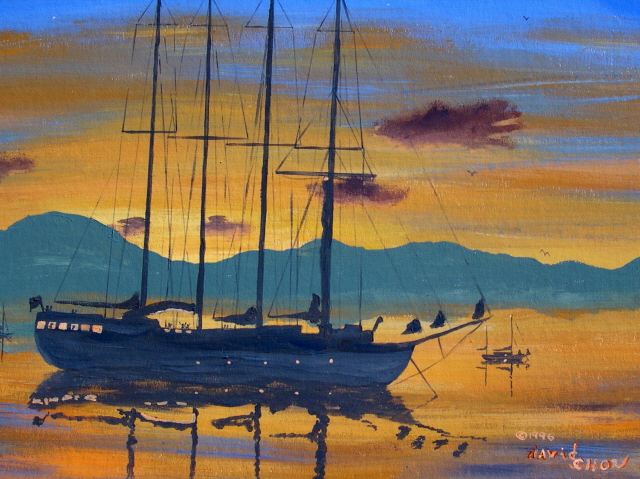 Polynesia of St Kitts Sunset - painted by David Schor