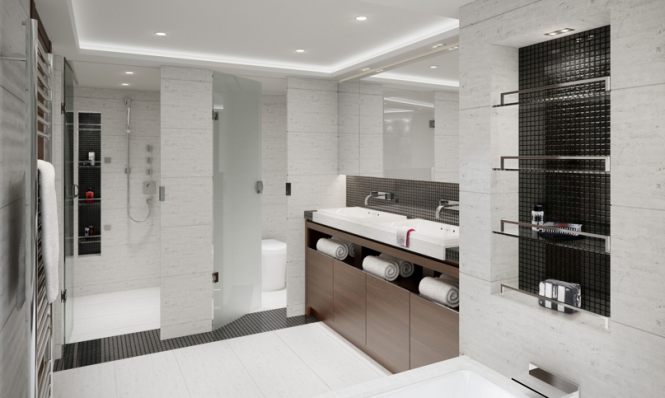 Superyacht Princess 40M - Owner suite bathroom - Photo courtesy of Princess Yachts