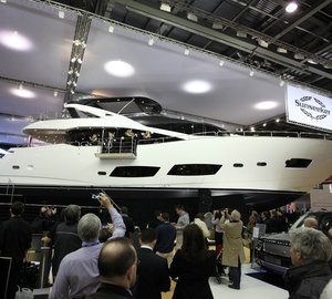 World debut of the New Sunseeker 28m Motor Yacht at 2012 Tullett Prebon London Boat Show