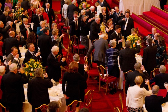 150 members of the Royal Southern Yacht Club toast its Patron H.R.H. Prince Philip Duke of Edinburgh at yesterday’s Patron’s Lunch held at Buckingham Palace. Credit M. Austen