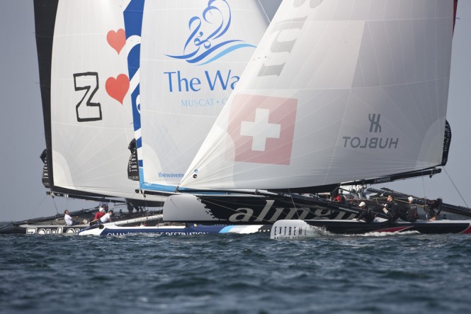 Alinghi on day 1 at Muscat Credit: Lloyd Images