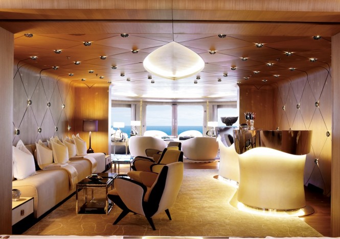 Elegant interior of the luxury motor yacht Numptia designed by Achille Salvagni