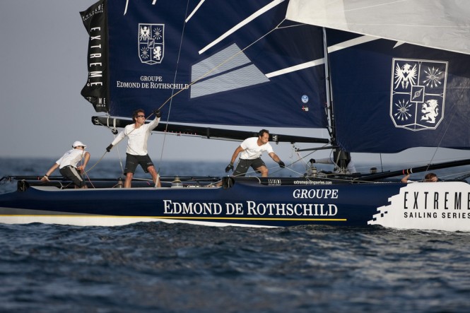 Groupe Edmond de Rothschild take victory on the first day of racing in Muscat Credit: Lloyd Images
