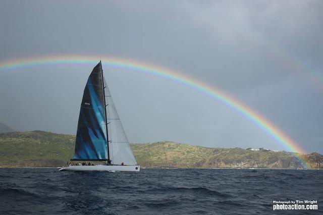 RORC Caribbean 600, 2012. Med Spirit under a rainbow off St Martin on Tuesday 21st February - Credit: RORC Caribbean 600/Tim Wright/Photoaction 