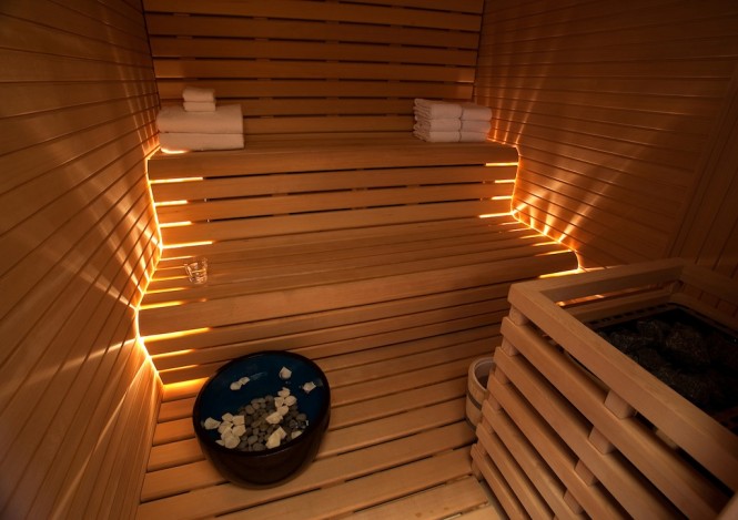 Relaxing sauna aboard luxury yacht Numptia