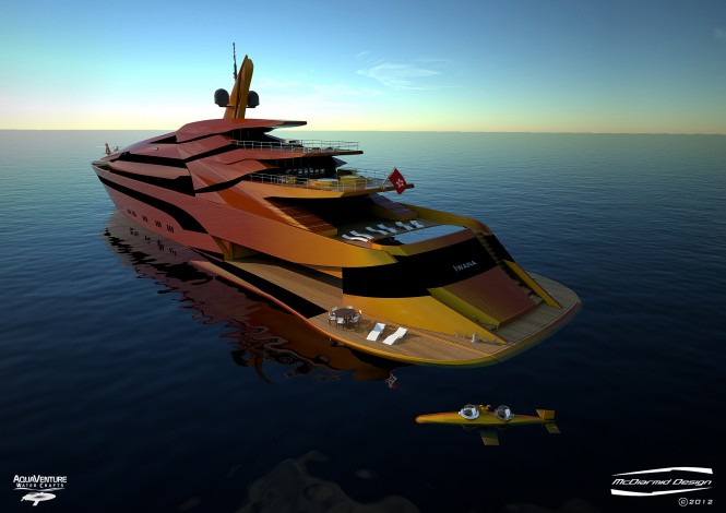 Super yacht Iwana with bathing platform and AQVWC SeaBird submarine