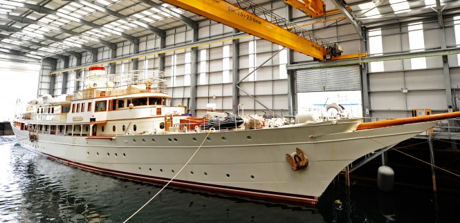 The 71m luxury charter yacht Dona Amelia before her refit at Pendennis