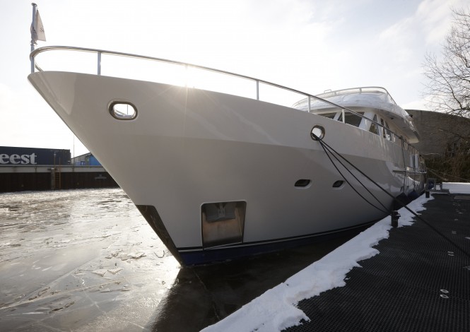The Moonen 72 motor yacht SJS (ex Lady Jalinka) at the yard in ´s-Hertogenbosch