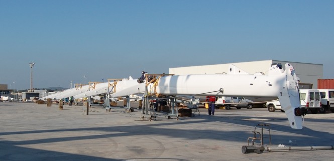 The Perini Navi luxury yacht Parsifal III mast repaint at Vilanova Gran Marina - Barcelona