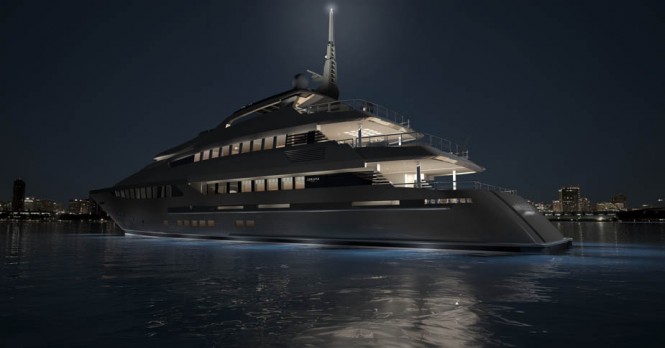 The luxury yacht Soraya 46 by night