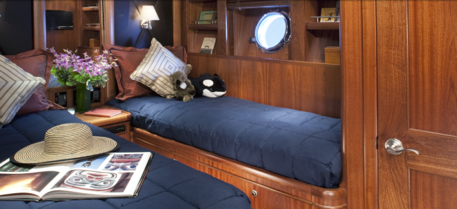 Twin cabin aboard Queenship 74 yacht Meriweather - Image courtesy of Queenship