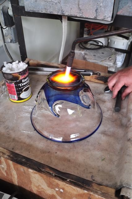 Working on the recycled glass