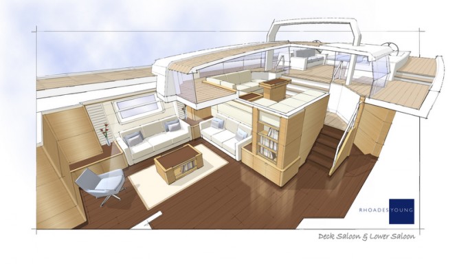 100´ Sailing Yacht Saloon Render