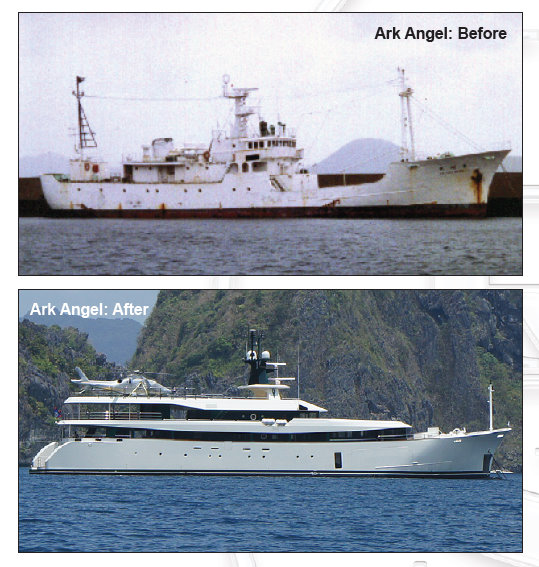 55m motor yacht Ark Angel (ex Galapagos) before and after her refit by HYS Yachts