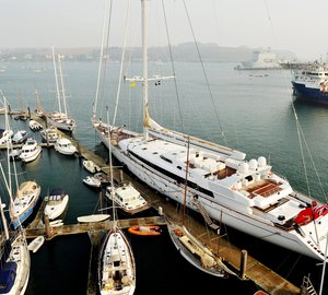 The World´s Largest Sailing Yacht M5 (ex MIRABELLA V) arrives at Pendennis for a one-year refit