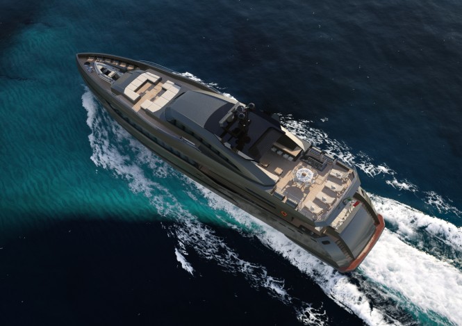 Columbus Sport 130’ Hybrid motor yacht from above