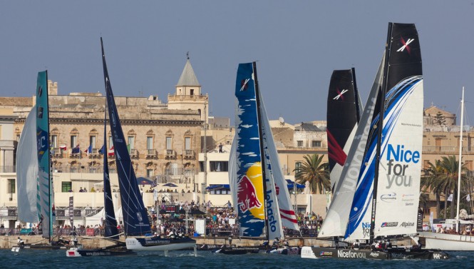 Fleet racing on the final day in front of the packed Race Village in Trapani Credit Lloyd Images Fleet racing on the final day in front of the packed Race Village in Trapani Credit Lloyd Images