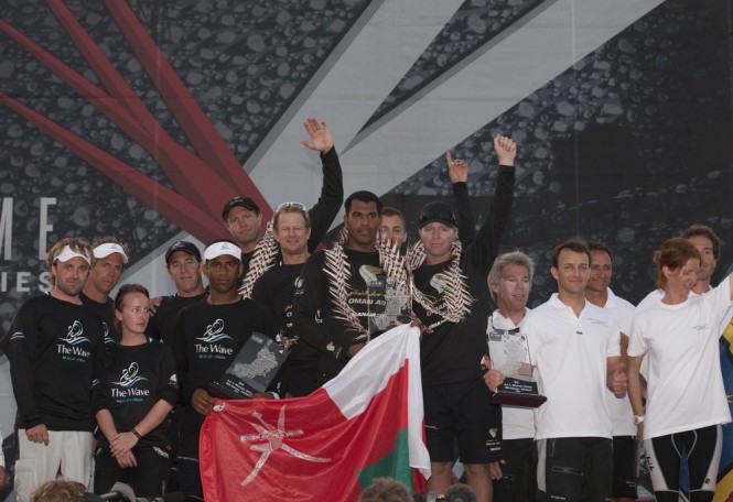 Oman Air at the top of the podium for the prizegiving Credit Lloyd Images