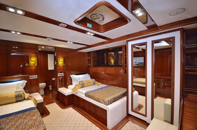 One of the cabins on board the luxury yacht Glorious