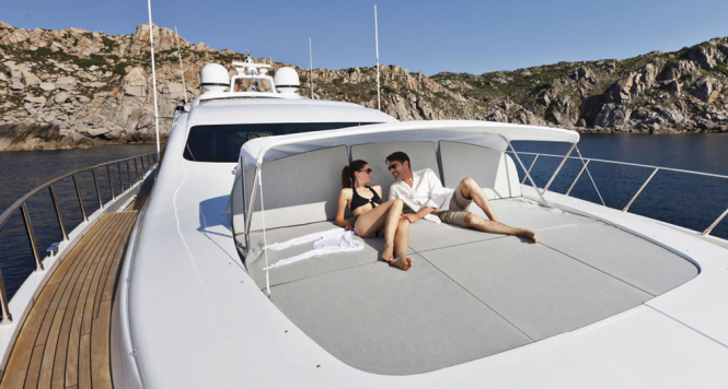 Relaxing aboard Mangusta 92 yacht
