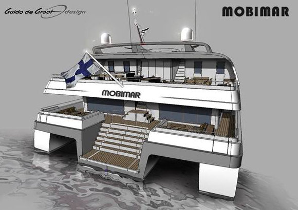 31m Mobimar trimaran yacht - rear view