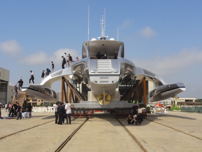 42.5m trimaran yacht Adastra ashore