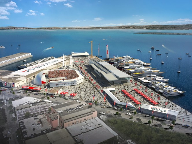 Construction at Pier 27 for Spectator Village Begins with Mayoral Welcome, Crowds, Digital Sailing Competition - Image  courtesy of the 34th America's Cup