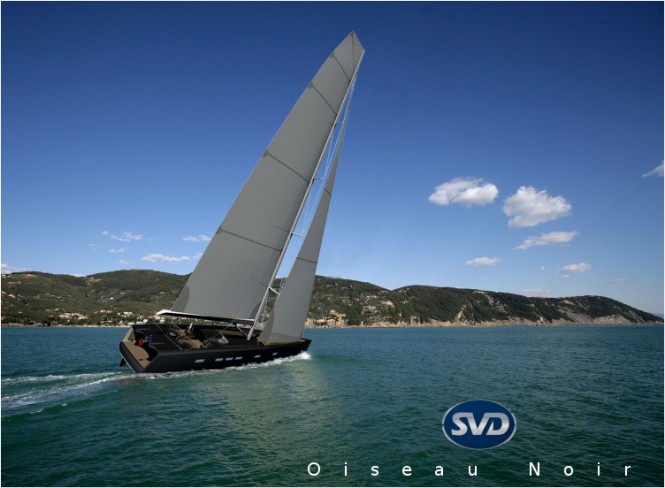 Luxury yacht Oiseau Noir under sail