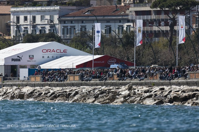 Relatively calm Bay of Naples on Day 2 of the Naples AC World Series