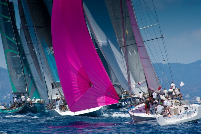 Sailing yachts racing at Les Voiles de St barth Credit Christophe Jouany