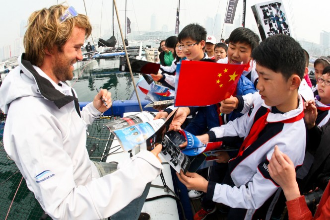 The Wave, Muscat's Leigh McMillan meeting local Qingdao children