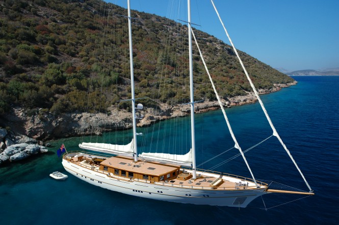 40m Archipelago modern classic sailing yacht ZanZiba at anchor
