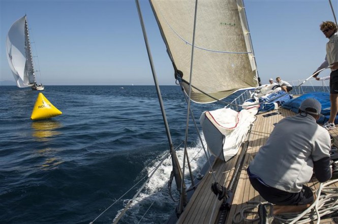 Action onboard luxury yacht Nilaya during windward-leeward race Photo RolexKurt Arrigo
