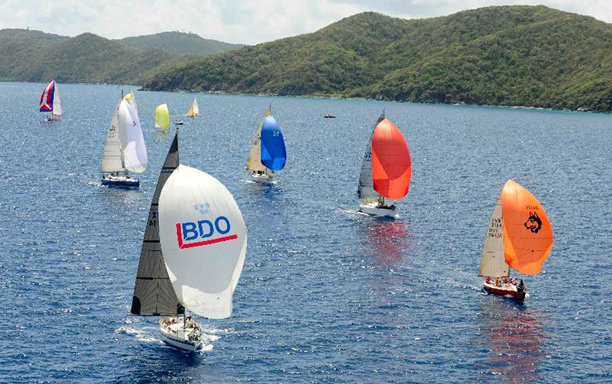 Fantastic racing in the Sir Francis Drake Channel on the last day of the 41st BVI Spring Regatta & Sailing Festival 2012  Credit: Todd vanSickle/BVI Spring Regatta & Sailing Festival