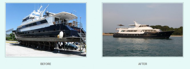 Broward charter yacht Nymphaea (ex Legacy) before and after refit