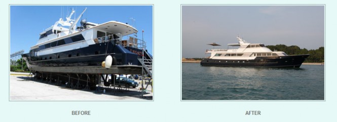 Broward charter yacht Nymphaea (ex Legacy) before and after refit Broward charter yacht Nymphaea (ex Legacy) before and after refit