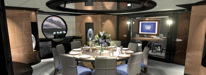 Dining aboard AGAT yacht - Image courtesy of her designer H2 Yacht Design Dining aboard AGAT yacht - Image courtesy of her designer H2 Yacht Design