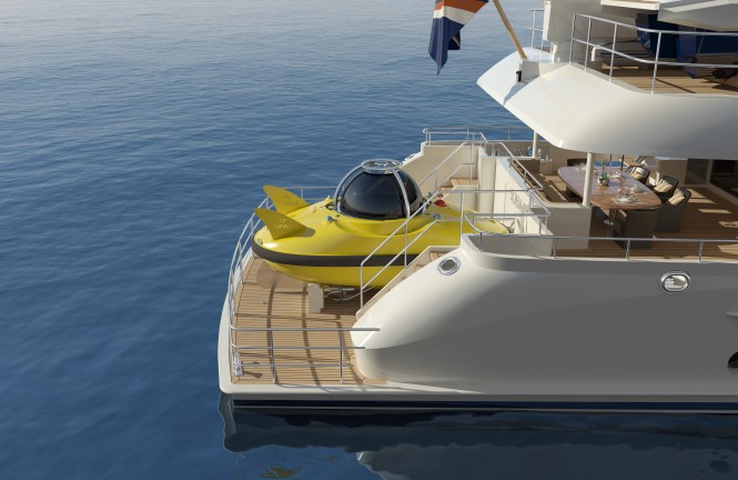 Launch of the three-seater yellow submarine aboard the Sofia superyacht Step 1