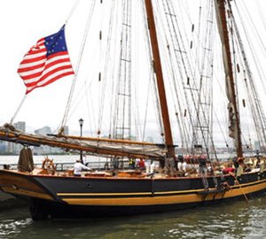 Sailing yacht Pride of Baltimore II visits Dennis Conner's North Cove