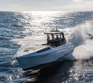 Luxury yacht Wider 42’ Cote D’Azur Edition on display at the 70° Grand Prix of Formula 1 in Monaco