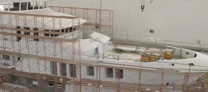 N120 superyacht Aurora is currently being prepared for paint