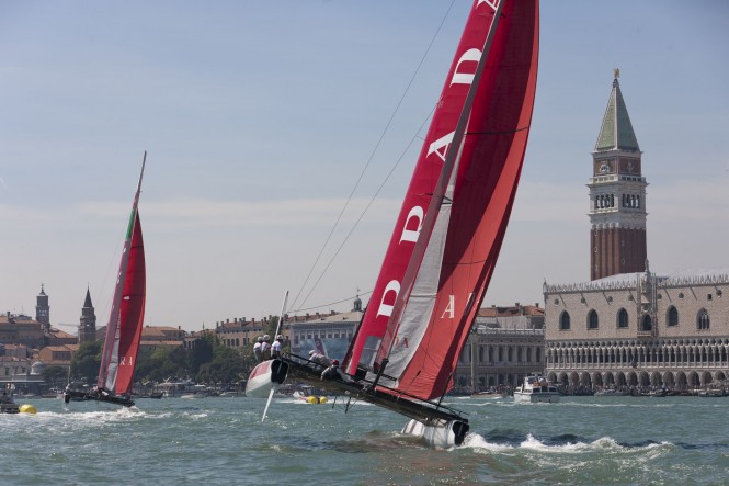Luna Rossa team training in San Marco Channel in Venice