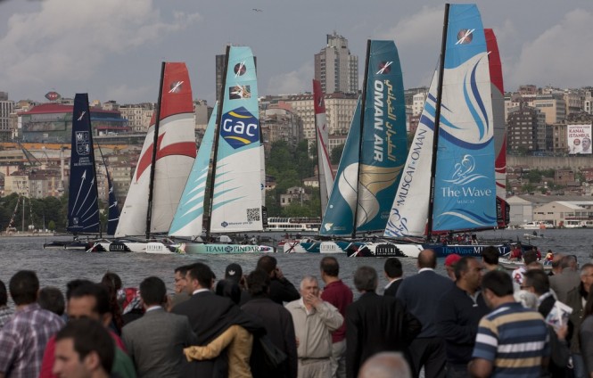 spectators watch the racing on the final day of Act 3 of the Extreme Sailing Series 2011 in Istanbul Credit: Lloyd Images