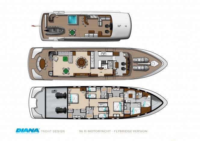 28m motor yacht DIANA Blu - Flybridge deck layout