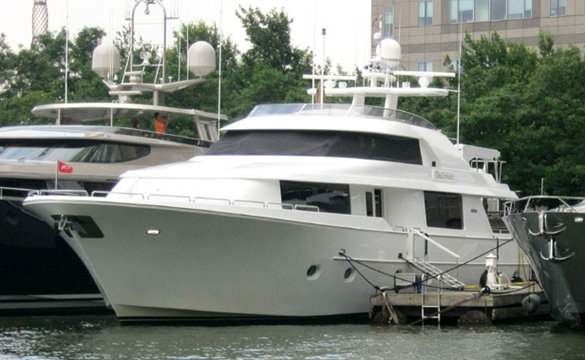 32m motor yacht Dulcinea docked in the superyacht marina Dennis Conners North Cove