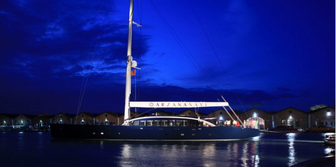 48m superyacht Nativa by night