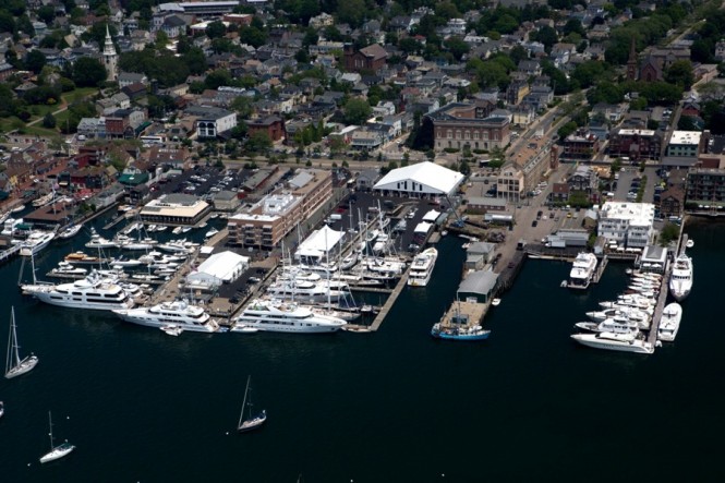 Aerial shot of the 2012 Newport Charter Yacht Show at the Newport Yachting Center. (photo credit Billy Black)