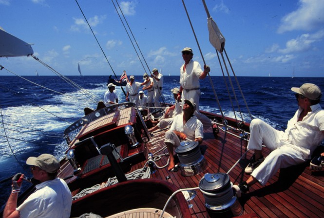 Crew aboard superyacht Velsheda